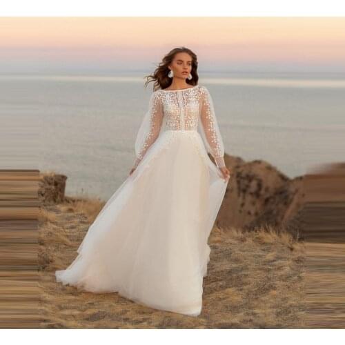 New Arrival 2021 Wedding Dresses Long Sleeves A Line Lace Sheer See Thru Plus Size Muslime Wedding Gowns