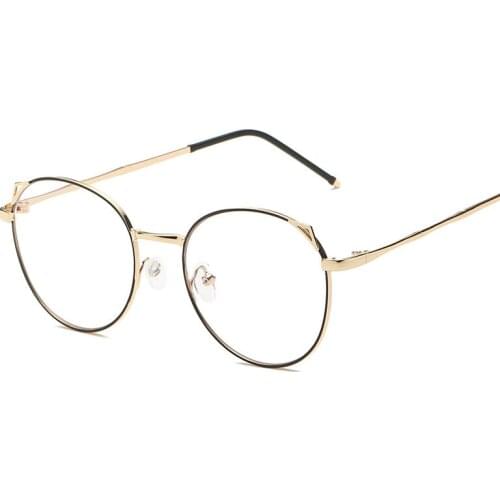Glasses Transparent Womens Frame Degree Metal Round Eyeglasses Oversized Cat Eye Glasses Frame Clear Lens Glasses for Women Men
