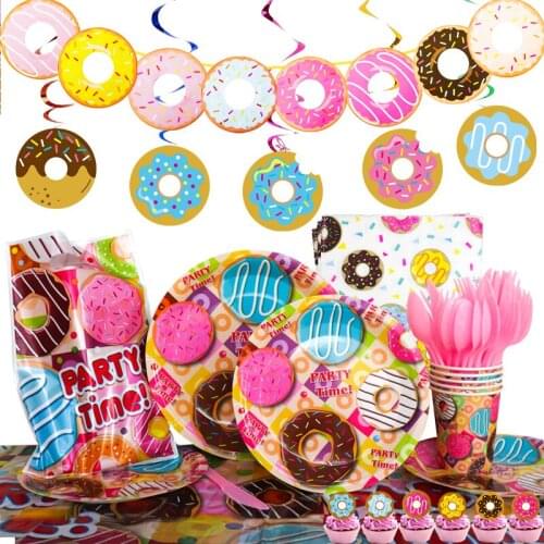 Donut Happy Birthday Holiday Party Disposable Tableware Supplies Baby Show Paper Plate Cup Paper Towel BAG