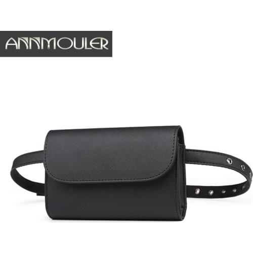 Annmouler Solid Color Waist Packs Fashion Small Fanny Pack Women Black Waist Belt Bag Adjustable Hip Bag for Girls Bum Pouch