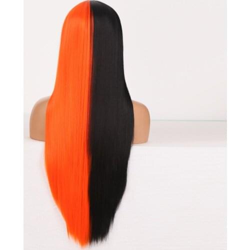 Two Tone Color with Full Bangs Wig Silky Straight Cosplay Synthetic Wigs Soft Heat Resistant Fiber Hair Wig Daily Wear