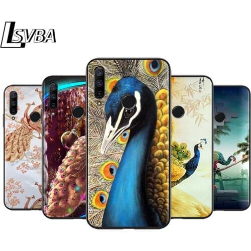Anti-Fall Soft Black Cover Cute Peacock Feather For Huawei Honor 10i 10 8S 8C 8X 8A 8 7S 7A 7C Pro Phone Case