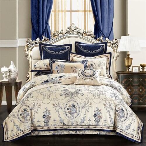 Luxury Satin Plain Jacquard Embroidery Bedding Set European Style Duvet Cover Sheet King Queen Pillowcase 4/6/8/9 PCS