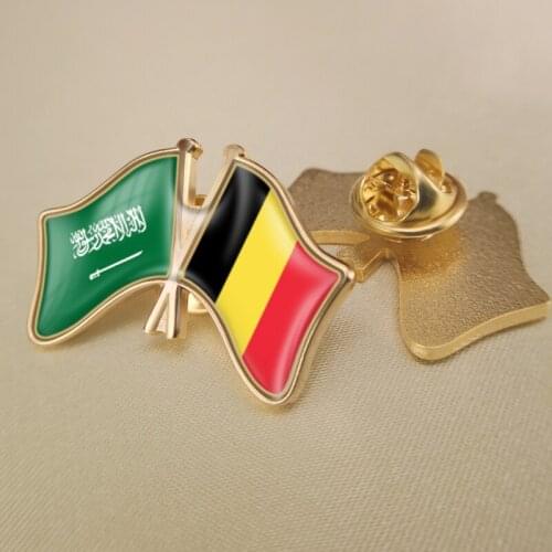 Saudi Arabia and Belgium Crossed Double Friendship Flags Lapel Pins Brooch Badges
