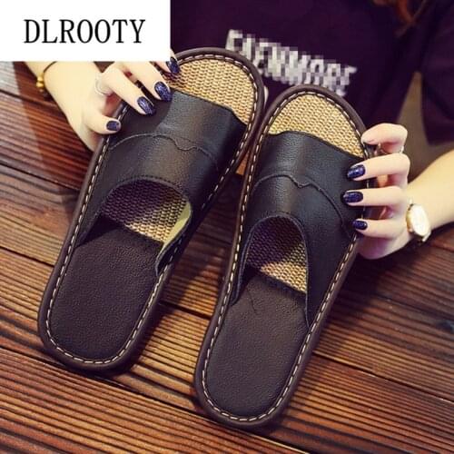 Men Slippers Sandals Shoes Flip Flops New Summer Fashion Breathable Hemp Non-slip Home Slides Casual Male Flat