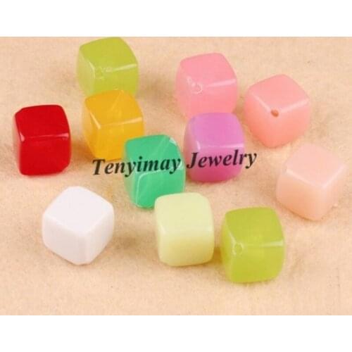 Cute Acrylic Jelly Beads For DIY 10mm Mixed Color Cubic Acrylic Beads 500pcs Free Shipping
