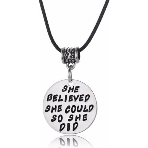 Inspirational Jewelry She Believed She Could So She Did Pendant Necklace Women Best Friends Gifts Leather Chain Necklaces Collar