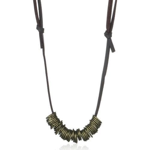 Vintage Geometric Round Bronze Color Circle Coin Adjustable Leather Rope Chain Necklaces for Men Collars Choker Neck Jewelry