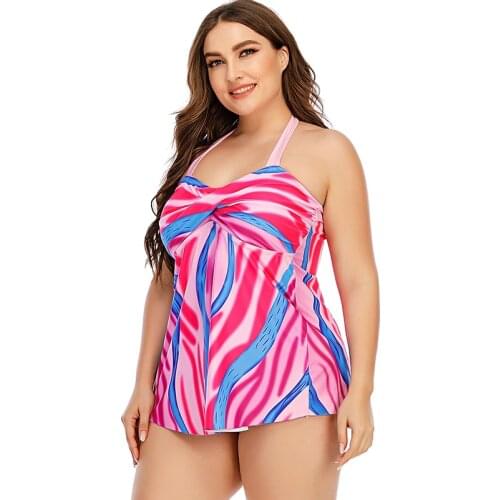 Vintage Womens Swimwear Plus Size Tankini Set Halter Two Pieces Swimsuit Female Solid Bathingsuit Beachwear L XL XXL 3XL 4XL 5XL