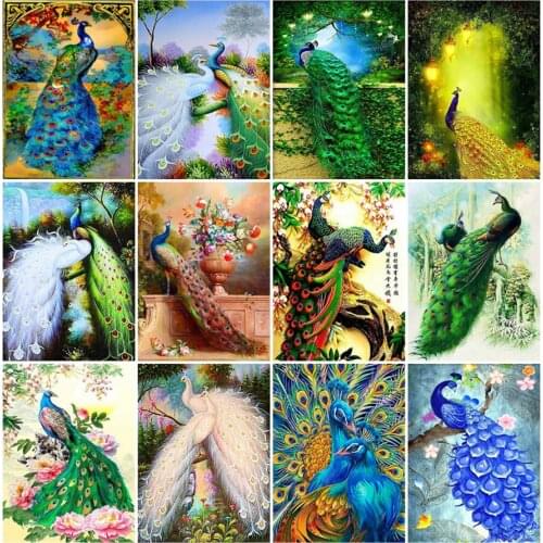 Yumeart Diamond Painting by Number Animal Diamond Mosaic Cross Stitch Full Square Diamond Embroidery Peacock Picture Home Decor