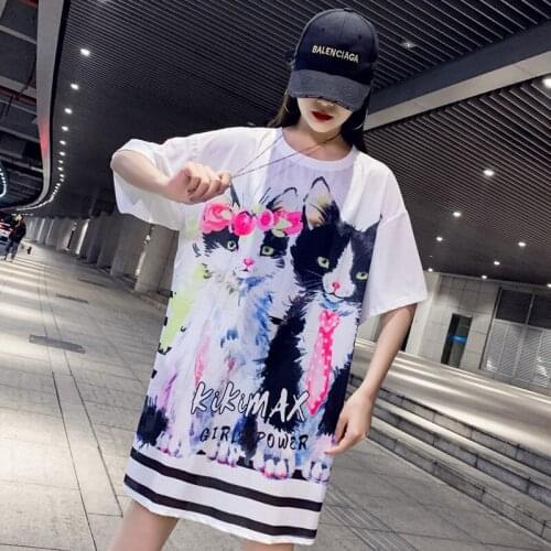 Jospoo Plus Size Women Tshirt New Summer Letter & Cat Couples T Shirt Mesh Shirt Mid Length Ice Silk Quick Drying Base Shirts