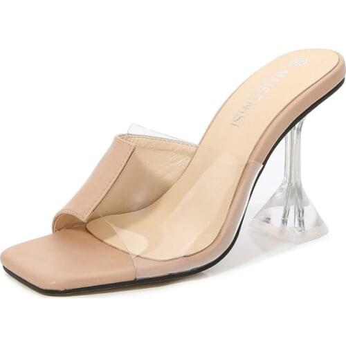 MAIERNISI Designer Women Slipper Ladies Thin High Heel Sandal 2021 New Summer Slip-On Open Toe Outdoor Slides Flip Flop Shoes