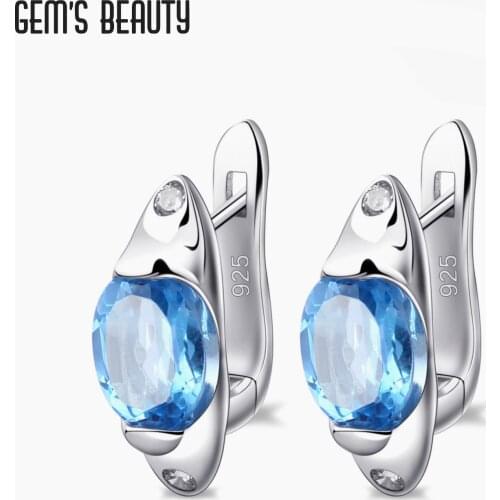 GEMS BEAUTY 925 Sterling Silver Natural Swiss Blue Topaz Earring 2021 Style Oval Cut Handmade For Women Earring Romantic Gift