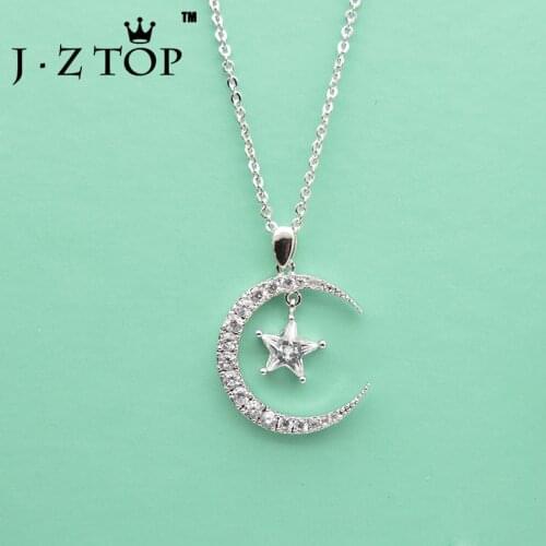 JZTOP Moon Star Full Zircon Necklace Geometry Chain Pendant Choker Necklace Woman Exquisite Banquet Party Collier Jewelry Gift