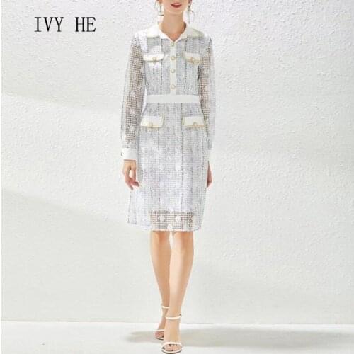 IVY HE High Quality Summer Dress Woman Clothing Multi Pocket With Lace Print Holiday Midi Long Dress Traf Robe ZA Party Dresses