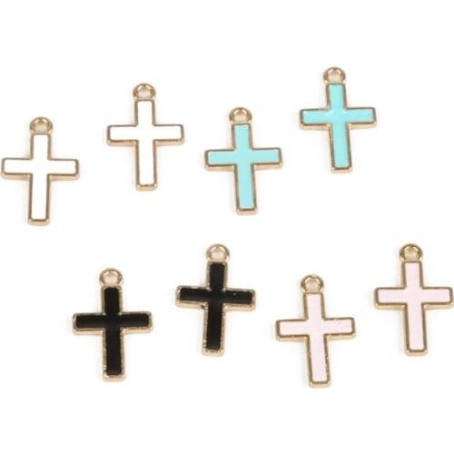 10pcs 10x16mm Gold Color Alloy Cross Enamel Charm For Necklace Bracelet Jewelry Making DIY Earring Findings