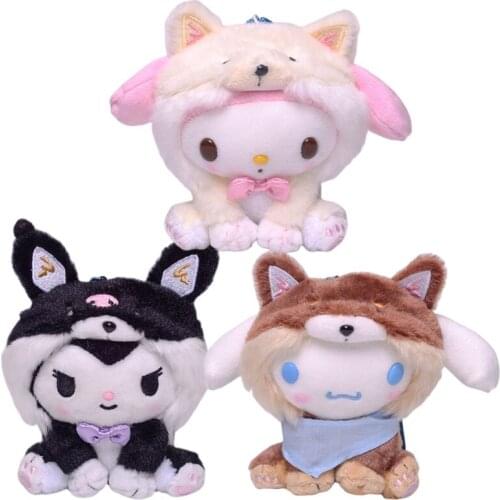 11cm Cartoon Stuffed Animals Kuromi My Melody Cinnamoroll Plush Anime Kawaii Cute Soft Plushie Bag Pendant Girls Doll Toys Gifts