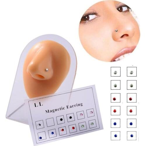 12pcs/Card Magnet Ear Tragus Cartilage Lip Labret Stud Nose Ring Fake Cheater Non Pierced Jewelry Magnetic Earring Piercings