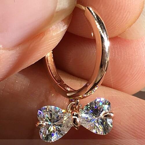 14K Au585 Rose Gold Women Stud Drop Clip Hoop Earrings Moissanite Diamonds Heart Bow Wedding Party Engagement Anniversary Trendy