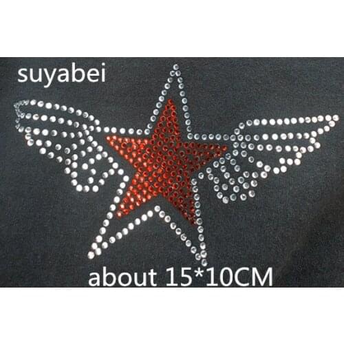 2pc/lot angel wings star hot fix rhinestone sticker iron on applique patches designs iron on transfer fixing rhinestones