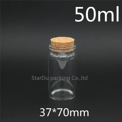 200pcs 37*70mm 50ml Wishing Glass Bottle with Cork ,50cc Glass Vials Display Bottles Wholesale High-quality cork bottle