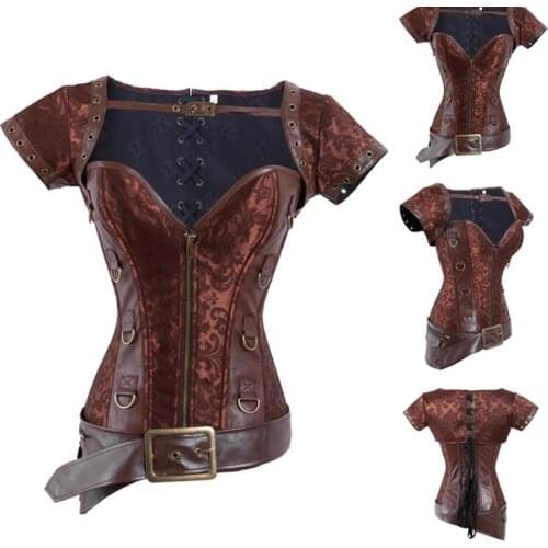 2017 Factory Directly Plus size Gothic Clothing Corselet Vintage Retro Warrior Corset Sexy Steel Boned Brocade Steampunk Corset