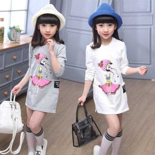 2019 new spring baby girl clothes o-neck t shirts long sleeve 100% cotton clothing big female children brand design cartoon coat