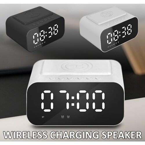 Wireless Charging Speaker LED Digital Alarm Clock Bedside FM Radio Multifunctional Charging Device Alarm Clocks for iPod iPhone