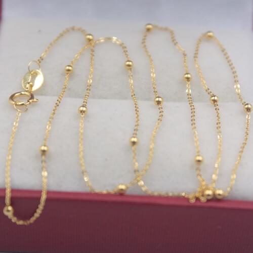 Real Pure 18K Yellow Gold Chain 1.5mmW Bead O Rolo Link Womens Wife Wealthy Best Gift Necklace Friend Gift Female Girl Chain