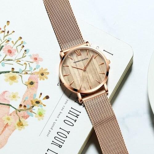 Nature Wood Wristwatch Japan Quartz Watches Grain Walnut Movement Ladies Watch Luxury Stainless Steel Mesh Band Waterproof Women