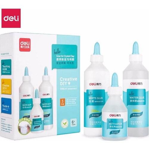 Deli 67871 Glue Set for crystal clay Student Hand-made DIY Coloured Crystal Mud White Glue + Activator Safe and Washable
