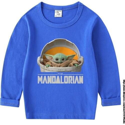 Children T Shirt Long Sleeves Kids Boys Girl Cotton Tops Mandalorian Baby Yoda Print Cartoon Clothing Tee 2-8 Years Clothes Full