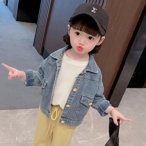 Girls Denim Jacket Outerwear Solid Color Coat Girl Casual Style Girls Jackets Spring Autumn Childrens Clothes