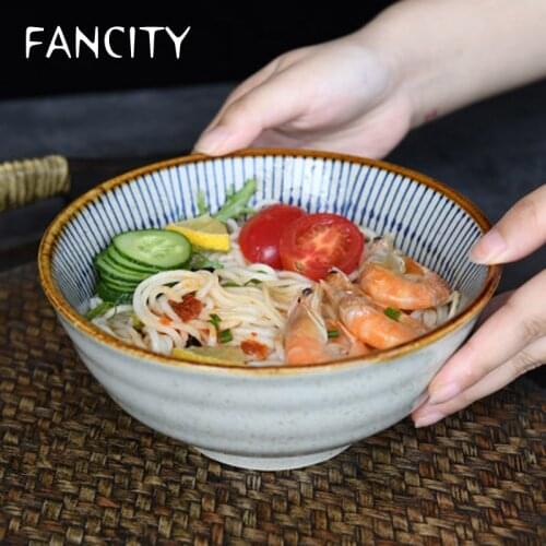 FANCITY Creative Tableware Instant Noodle Bowl Rice Bowl Soup Bowl Household Ceramic Bowl Large Bowl Restaurant Ramen Bowl