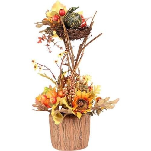 Potted Artificial Flowers Bouquet Bird Nest Artificial Sunflower Mapple In Pots Faux Flowers For Office Decoration Table Decor
