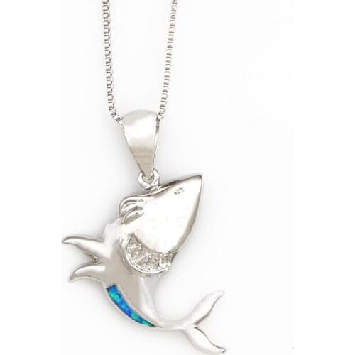 JZP0153 Ocean Adventure Series Shark Metal Pendants Opal Pendant Necklaces