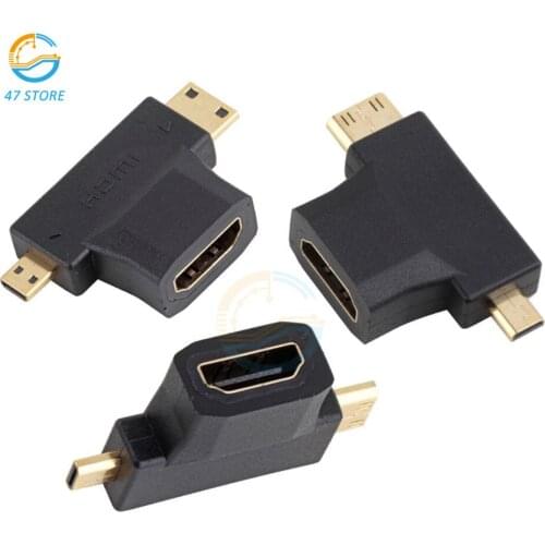 3 In 1 Micro Male Mini HDMI Male to HDMI Female Cable Adapter Converter HDMI Female to Micro HDMI Male Triple Cable DIY