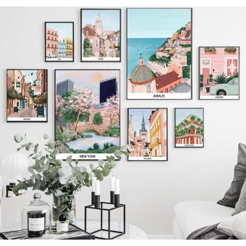 New York Paris London Tallinn Landscape Wall Art Canvas Painting Nordic Posters And Prints Wall Pictures For Living Room Decor