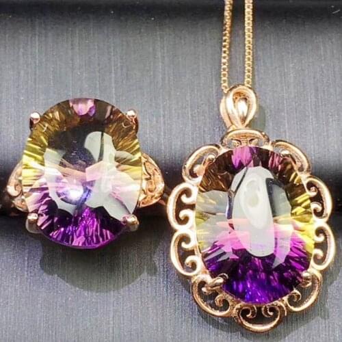 Ametrine jewelry set Free shipping 925 sterling silver 1pc 7.5ct ring,1pc 9.5ct pendant Fine handworked jewelry J8073103