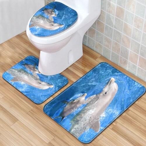 Dolphin cat bath mats Non-slip bathroom rug Toilet Three-piece set bathroom rugs set bath rug set bathroom carpet toilet rug Rug