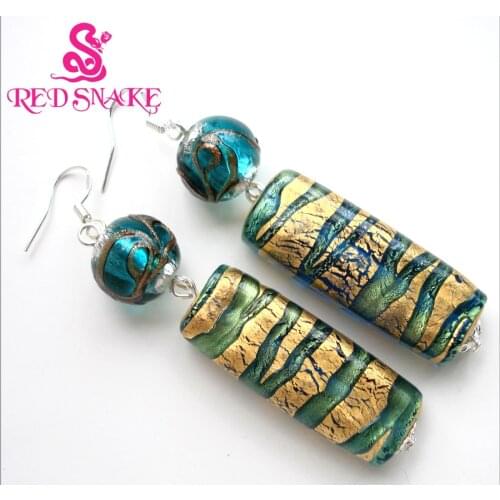 RED SNAKE Fashion Dangle Earrings Handmade Classic Green and golden Paper Long Rectangle Murano Glass Bead Earring