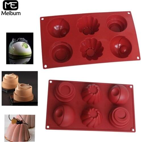 Meibum 6 Cavity 3 Styles Hemisphere Silicone Cake Mold DIY Art Mousse Pastry Mould Chocolate Muffin Dessert Modle Baking Tools