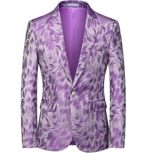 Purple Blazer Men 2021 Luxury Jacquard Blazer Men For Wedding Stage Banquet Leopard Suit Jacket For Men Costume Garcon Mariage