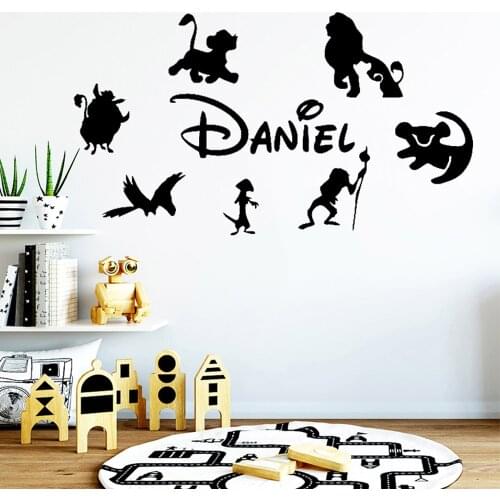 Wall Sticker Custom Name Lion King Decal Kids Bedroom Personalized Cartoon Decor Cute Simba Baby Room Decoration Meerkat Warthog