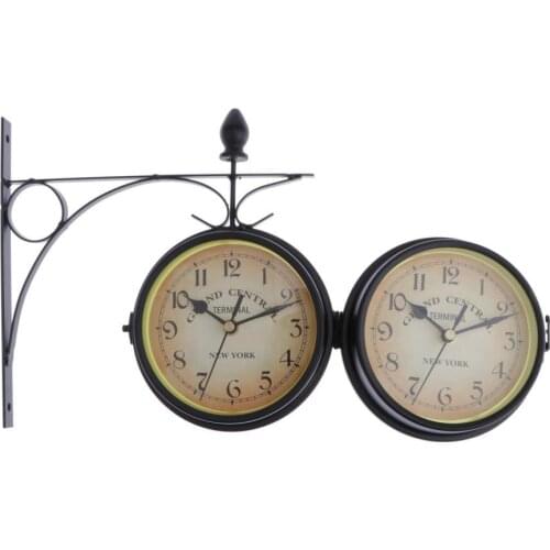 EU Style Double Sided Wall Clock Hanging Clock Home Garden Decoration Round