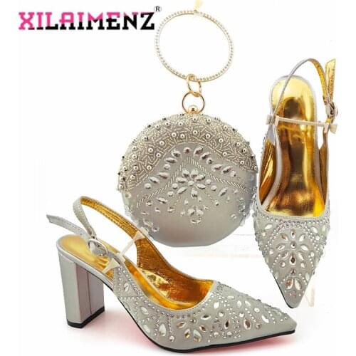 Latest Silver Matching Shoes and Bag Set For Christmas Party African Women Shoes and Bag Set Italian Lady Shoes and Bag Set