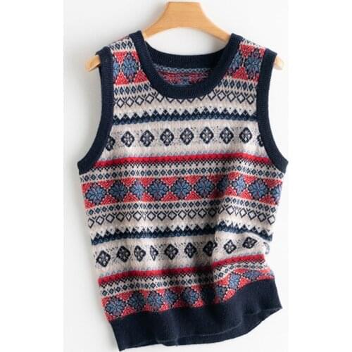 New fashion design women cashmere knit colorful patchwork jacquard sweaters vest spring autumn winter one&over size