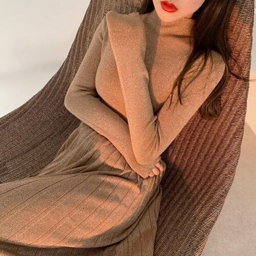 Autumn Womens Sweaters Shiny Lurex Winter Base Shirt Sweater Women Long Sleeve Pullover Lady Tops Basic Sweater Pull Female