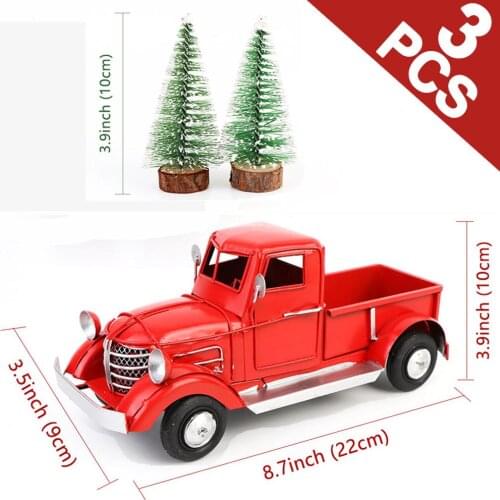 OurWarm Christmas Red Truck Desktop Decoration Ornaments Kids Xmas New Year Gifts Vintage Metal Home Decoration