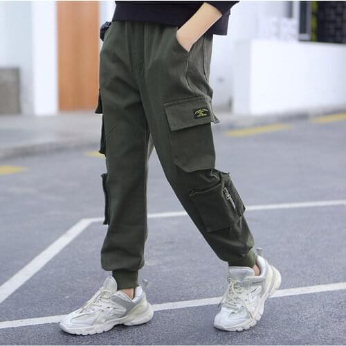 Oyolan Boys Pants Boys Pants Solid Cargo Pants Teenage Boy Multi-Pocket Trousers Kids Spring Autumn Boys Casual Pants Streetwear